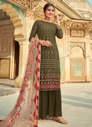 Unique Green Embroidered Georgette Palazzo Suit