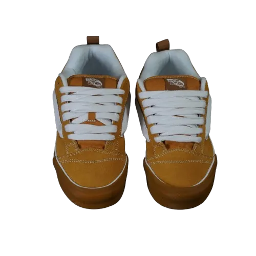 Vans Mens Knu Skool Skate Shoes - Vibrant Honey Yellow with Classic White Accents