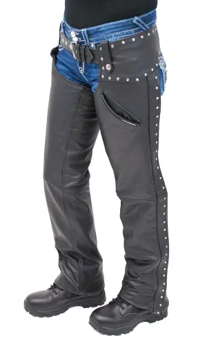 Women's Low Rise Premium Leather Studded Pocket Chaps #CL2801PR